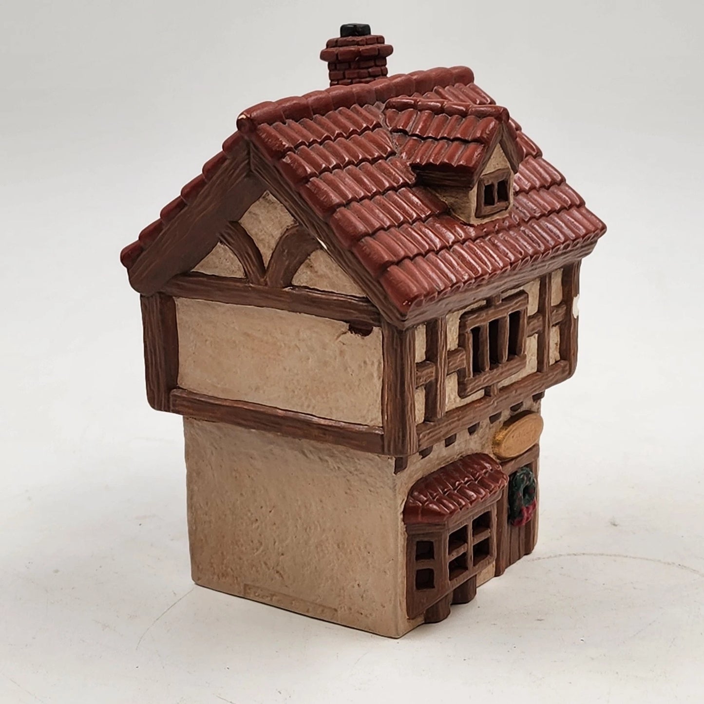 Hand Painted Illuminable Ceramic Candle Shop Christmas Village Winter Chipped