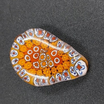 Murano Millefiori Glass Brooch Pin Orange Floral Teardrop Pin 1.25"