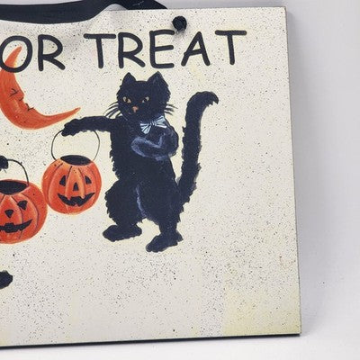Halloween Sign Two Black Cats Trick or Treat Pumpkin Buckets 10.5"x16" Decor