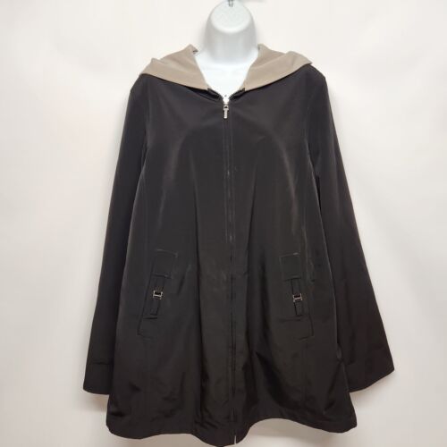 Fleet Street Reversible Women's Hooded Coat Beige/Black Full Zip Size Medium