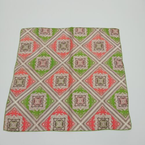 Pink Green Nylon Headscarf Scarves Paisley Square Filagree Neck Sq 21"