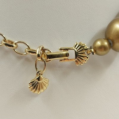 Gold Tone Chain with Gold Chunky Faux Pearl Beaded Statement Necklace Jewelry