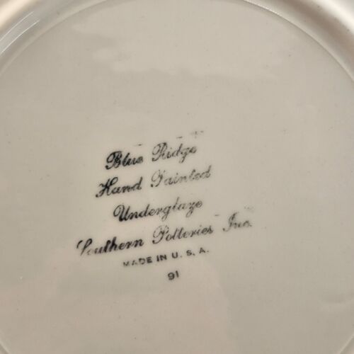 Blue Ridge Pottery Plate in Hammered Aluminum Basket Handle Vintage