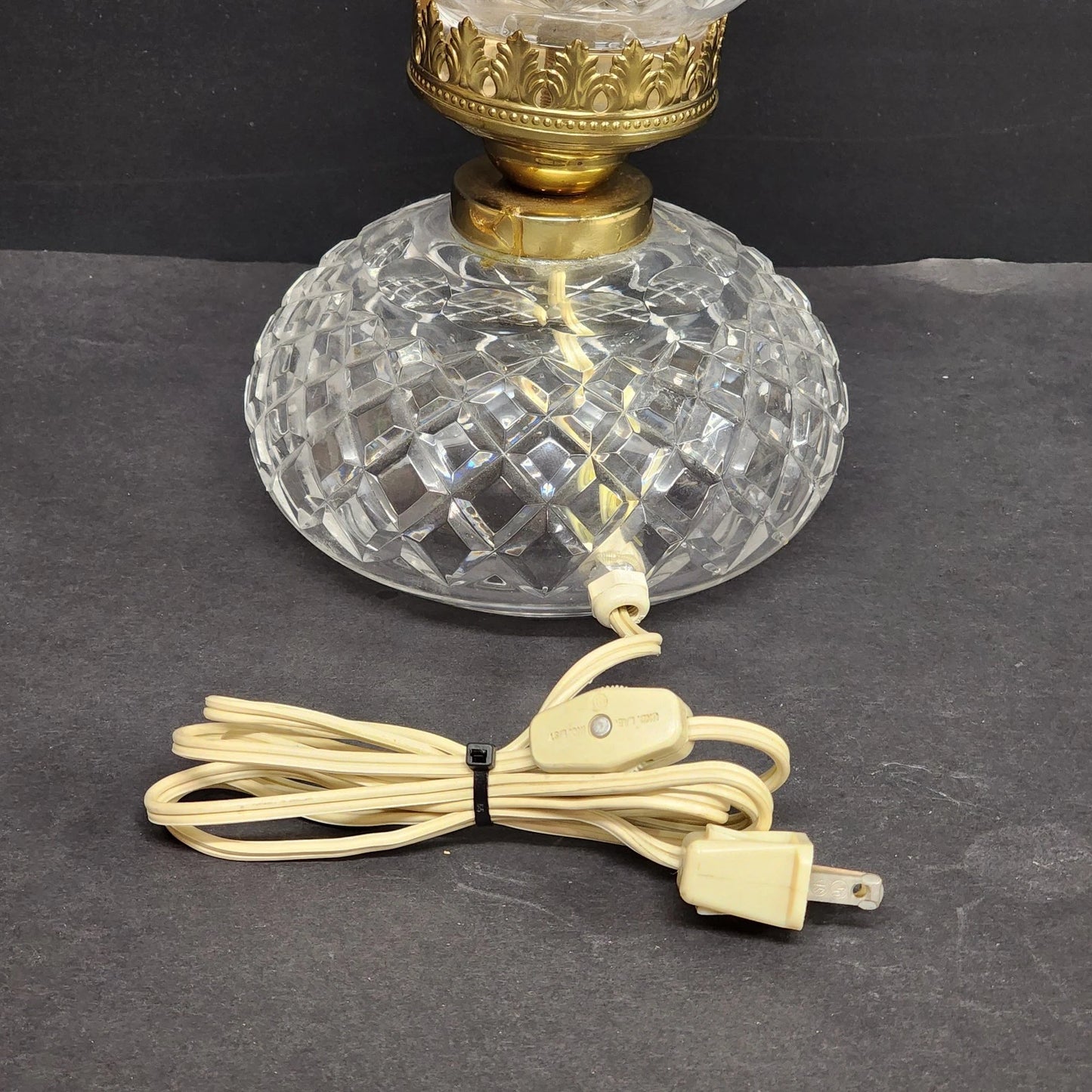 Waterford Crystal Hurricane Table Lamp 13" Tulip Style Clear Glass Brass Accents