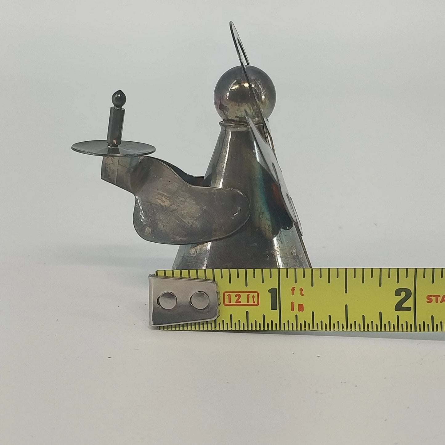 Silver Tone Metal Angel Candle Holder Halo Wings Figurine 2¼" Christmas Vintage