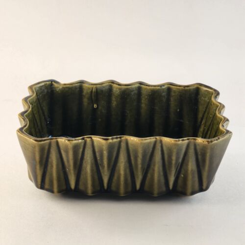 UPCO 277 Two Tone Green Pottery Planter Tapered Rectangular Vintage Made in USA