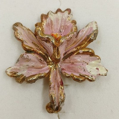 Gold Tone Pink Enamel Orchid Flower Brooch Pin 1.5" Floral Jewelry Gift