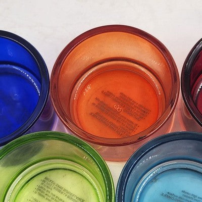 Set of 5 Pottery Barn Colored Glass Tealight Candle Holders in Original Box