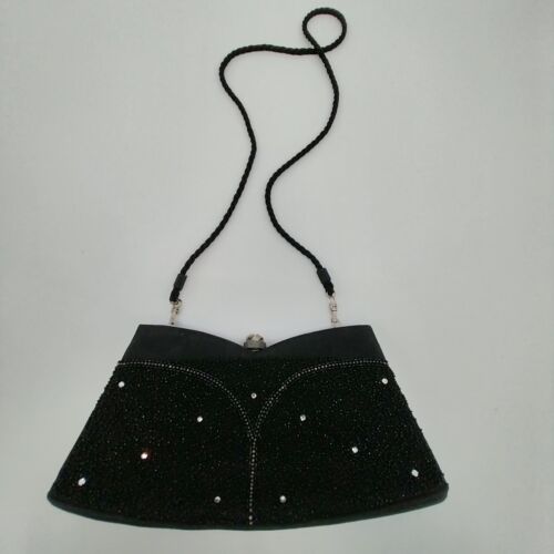 Gino Aldrovandi Black Sparkly Evening Purse with Rhinestones Shoulder Bag 10"x6"