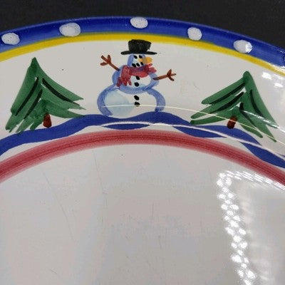 Dinner Plate Present Tense Italy Snowman Christmas Tree Hand Painted 10.5 Cerami