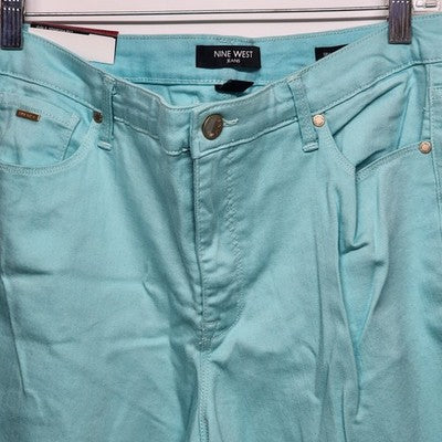 Nine West Gramercy Skinny Ankle Womens Jeans Size 14 Teal Denim Cotton Stretch