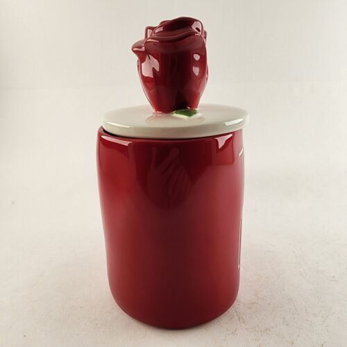 Rae Dunn Disney Princess Red Mug with TRUE LOVE Inscribed White Lid w Red Rose
