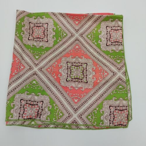 Pink Green Nylon Headscarf Scarves Paisley Square Filagree Neck Sq 21"