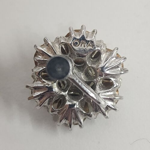 Elegant Silver Tone Clear Rhinestone Button Earrings Vintage Screw Back 0.75”