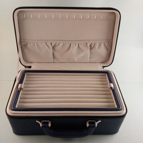 Jewelry Case Travel Handmade PU Leather Velvet 3 Layer Tray Organizer Display