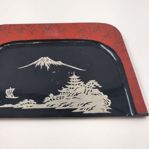 Black Lacquer Ware Wooden Crumber Crumb Tray Silent Butler Japan 8.25" x 5.25"