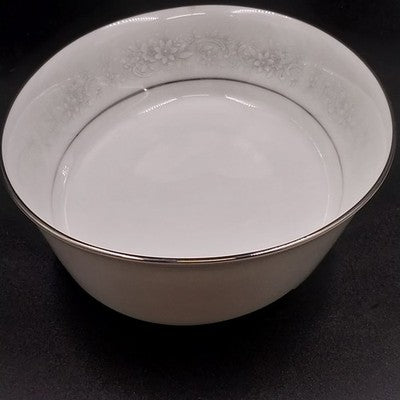 Noritake Cumberland Oval Vegetable Bowl 9.75" White Flowers Platinum Trim Japan