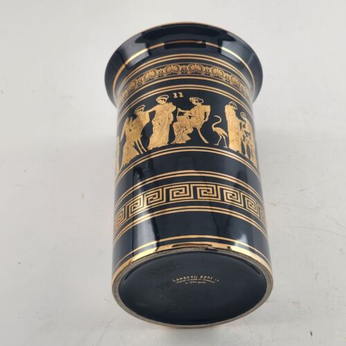 Lambrou Bros Greece Vase Black Handmade 24 k Gold Decoration Greek Mythology 6.5