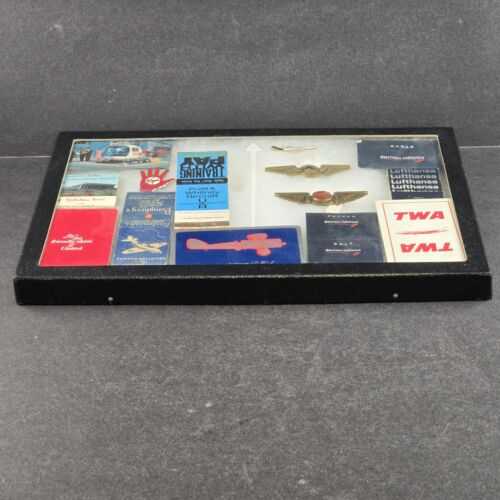 Vintage Air Travel Souvenir Display Box w TWA Delta United Pratt & Whitney Items