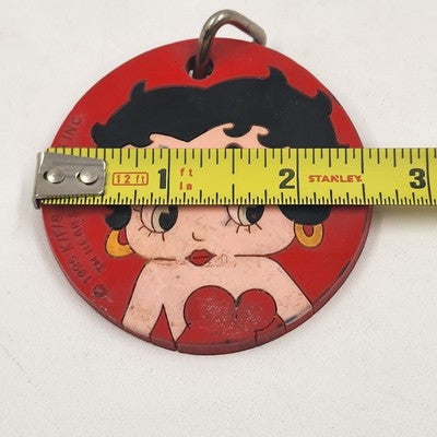 Betty Boop Red Round Keychain Keyring Rubber Disk 2.5" 1995 Vintage Hearst