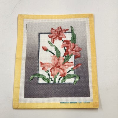 Lot of 3 Finished Aida Cloth Cross Stitch Pieces Precious Moments Floral Geo