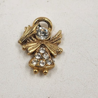 Jewelry Lot 2 pc Brooch Gold Tone Angel Lapel Pin & Rhinestone Angel Pendant