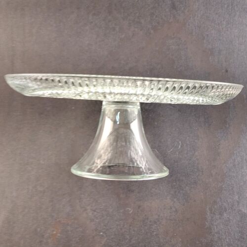 Clear Glass Pedestal Cake Plate 11" Windsor Button & Cane Pattern Federal Glass