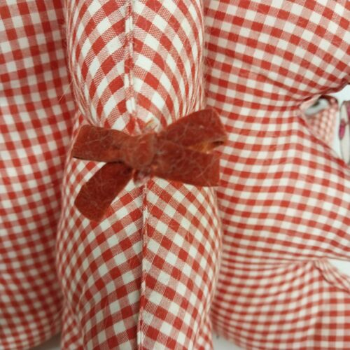 Large Fat Fabric Stuffed Christmas Tree Handmade Red Gingham Body Green Top Bows