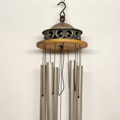 64" Wind Chime 5 Aluminum Tubes Ornate Wood Top Striker Blue Windsail Outdoor