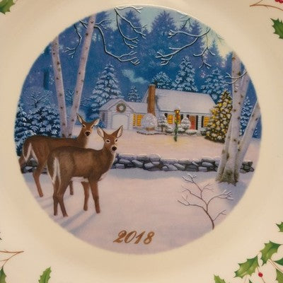 Lenox 2018 Annual Collection Christmas Plate 28th Series Numbered Cabin Deer