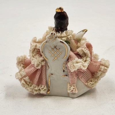 Dresden Princess Lady Figurine Pink Dress White Lace Originals West Germany