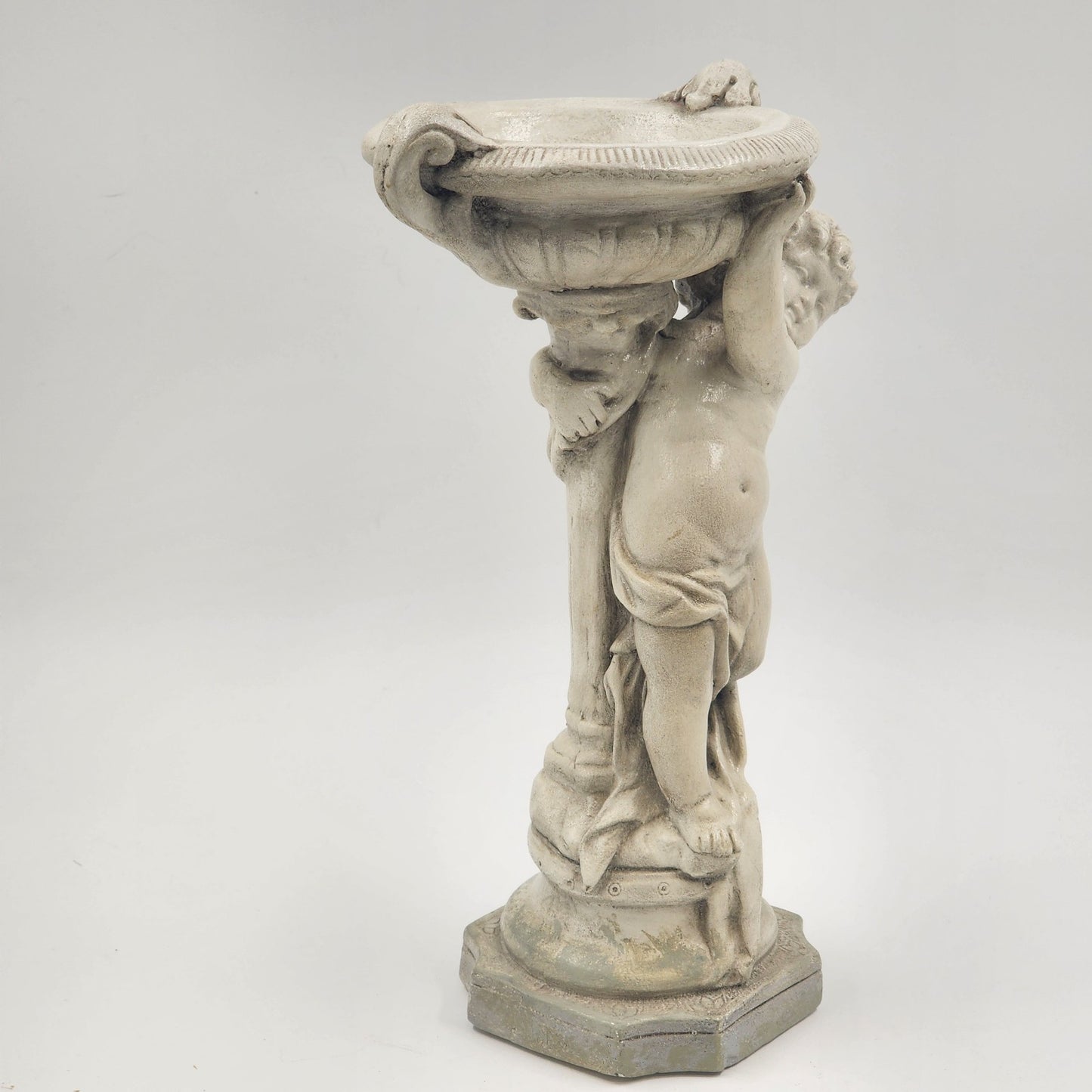 Alexander Backer Chalkware Cherub Angel Statue w/ Bowl Pedestal Ceramic 12" 1940