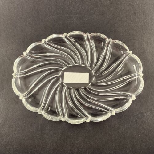 Mikasa Peppermint Clear Sweet Dish 9¼ Inch Oval Swirl Scallop Edge in Box S3503