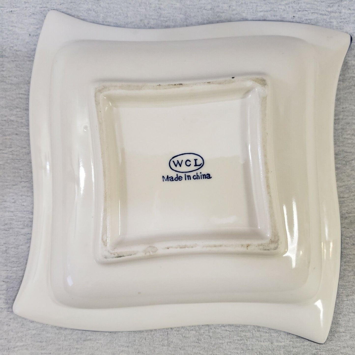 WCL Apple Bowl Hand Painted 9" Square 3" Deep Red Green Apples Blue Trim China