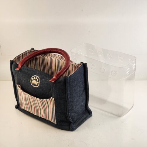 2007 Boyds Bear Club Collection Denim Tote Bag Plastic Insert Striped Lining 7"H