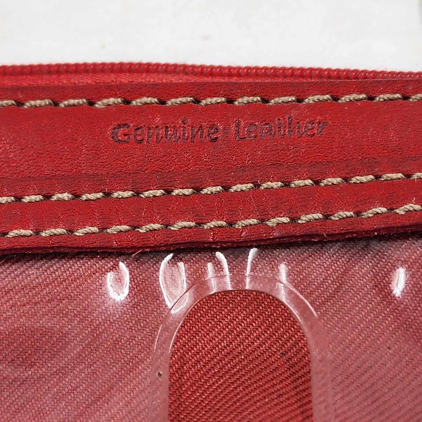 Fossil Red Leather Mini Wallet ID Window Keychain Coin Zip Pouch 4.25"