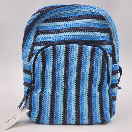 Vera Bradley Crochet Backpack Woven NWT Light Blue Navy Straps 12.75” x 10.5
