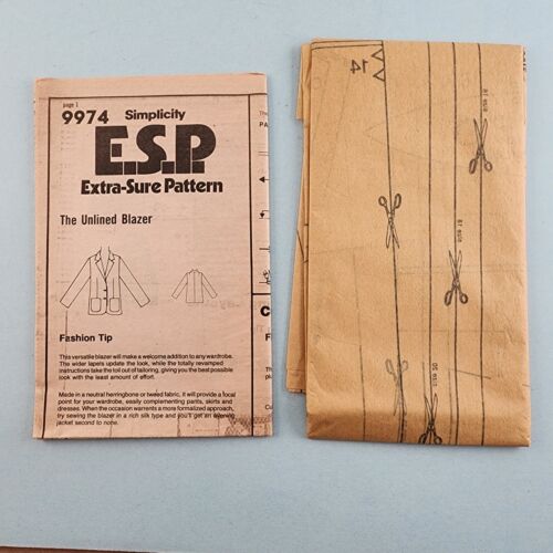 Simplicity ESP 9974 Vintage Sewing Pattern Misses Unlined Blazer Size 16 18 20