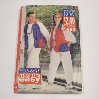 Butterick 5892 Vtg Sewing Pattern 1991 Uncut Unisex Sweat Jacket Pants