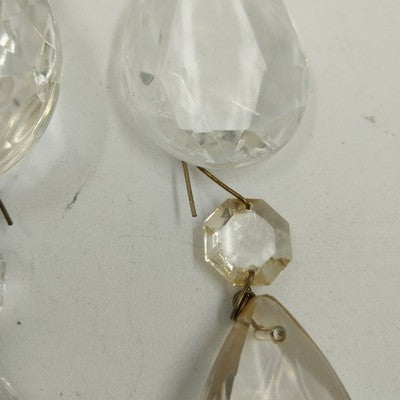 Set 8 Almond Shaped Crystal Glass 2" Prisms w Octagon Accent & Wire Connectors