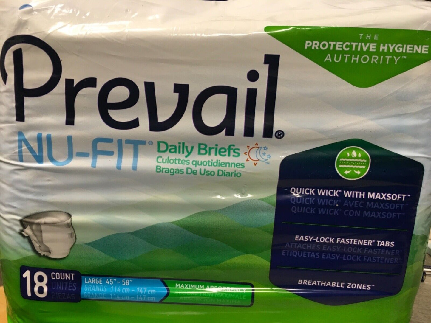 Prevail Nu-Fit Incontinence Brief Large Breathable NU-013/1 Maximum 18 Count