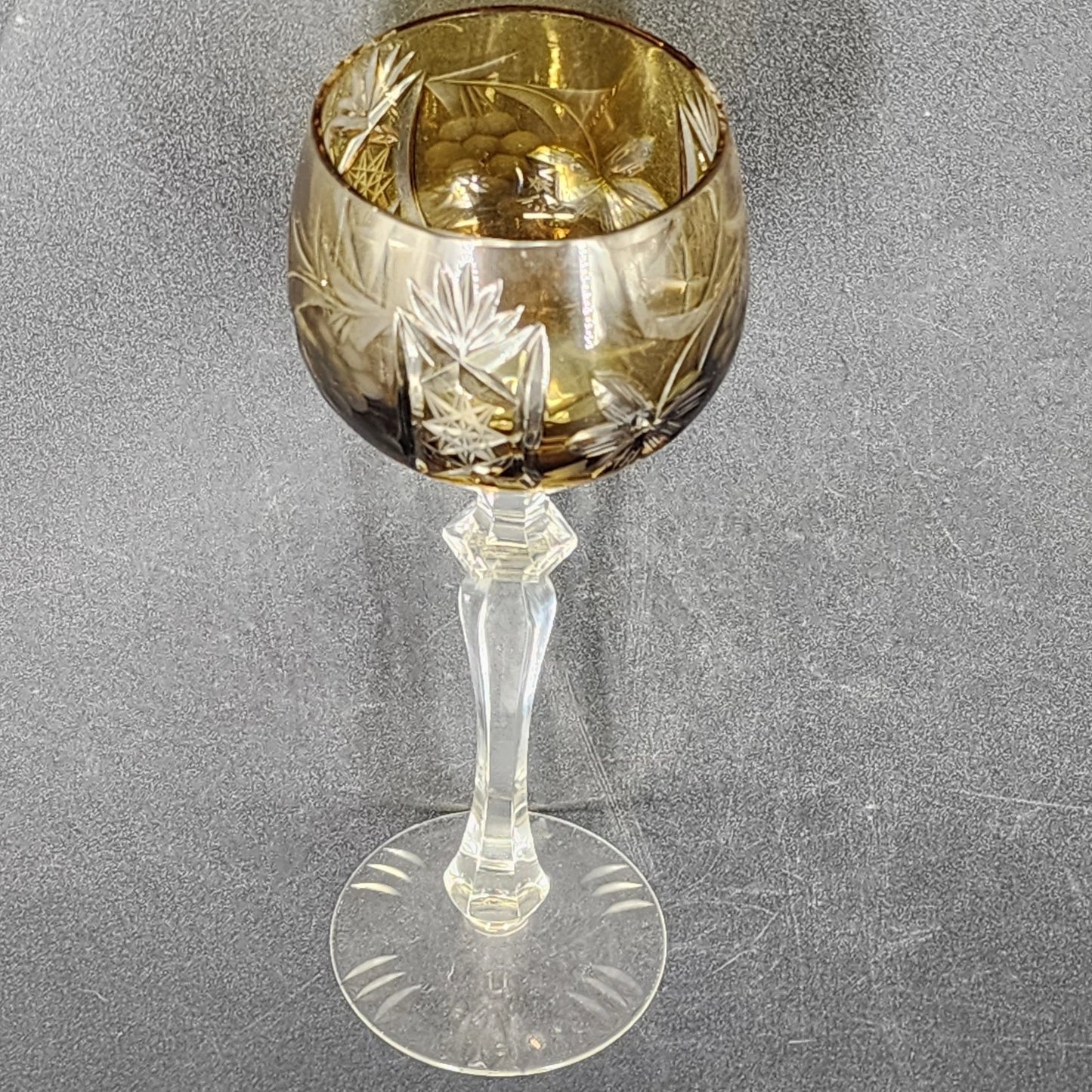 4 Bohemian Cordial Glasses Crystal Cut-to-Clear Wine Hocks 8.75" Multi-Color