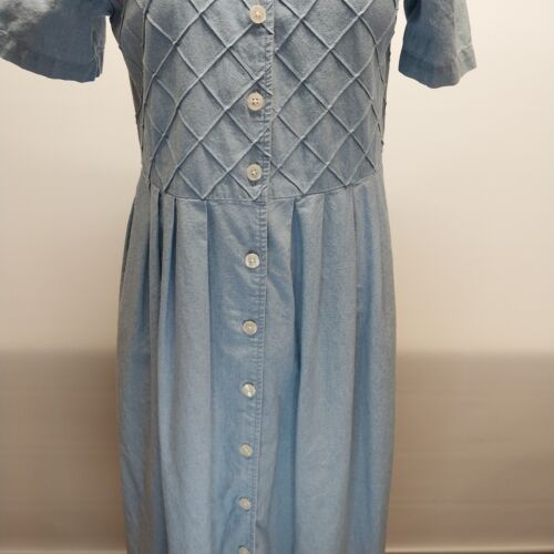 Talbots Short Sleeve Dress Size 4 Blue Pintuck Bodice Pockets 49" Long