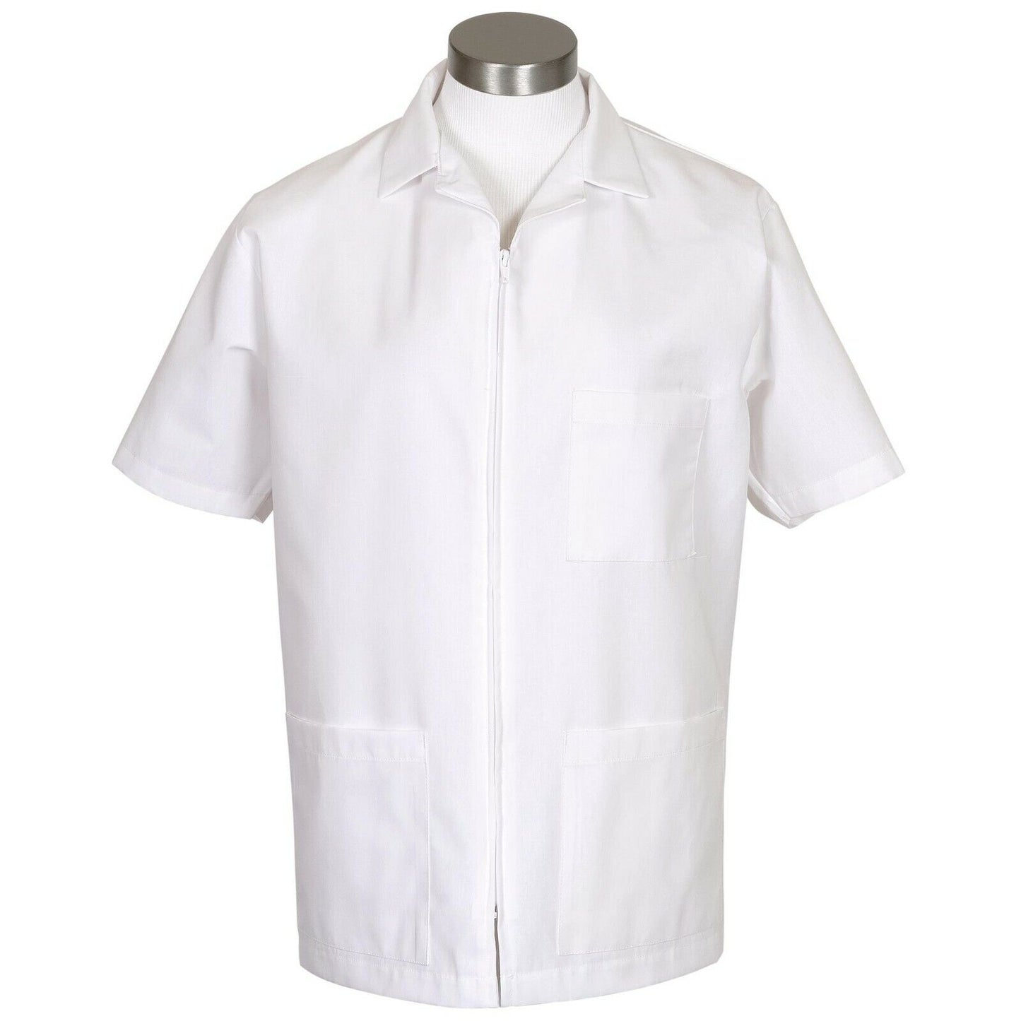White Small Zipper Smock Unisex K74 Fame Fabrics Zip-Front Smock Short Sleeves