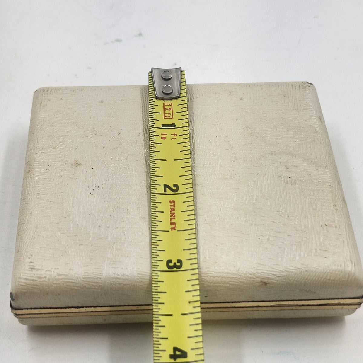 Jewelry Box Earring Organizer Cream Fabric Blue Velvet Lined Mirror 3.75"