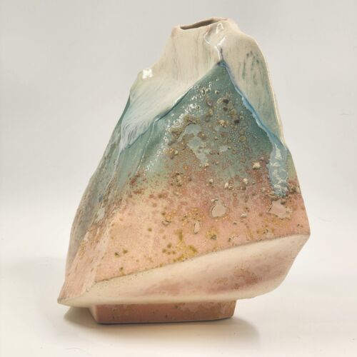 Tony Evans Raku Pottery Vase Signed 231 Ancient Sands Glaze Run 14"x10.5"