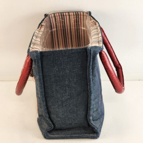 2007 Boyds Bear Club Collection Denim Tote Bag Plastic Insert Striped Lining 7"H