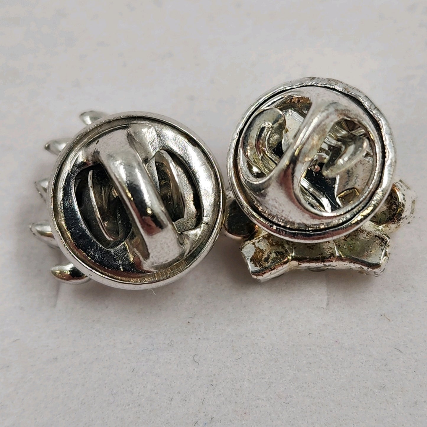 Set of 2 Rhinestone Lapel Pins Silver Tone Ladybug & Cluster Brooch 0.5" Long