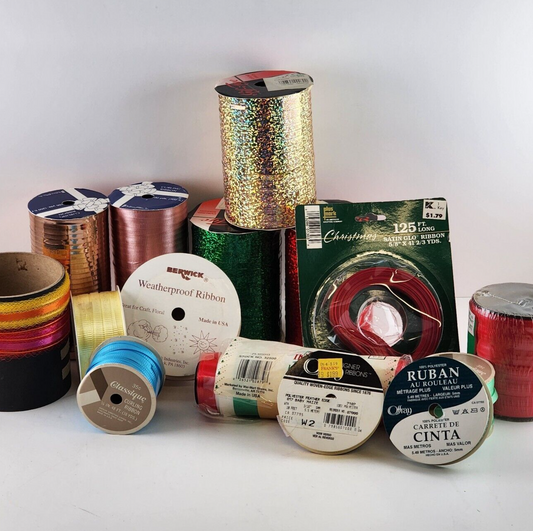 Lot of 15 Rolls Holiday Christmas Ribbons Curling Polyester Floral 8 Full Spools