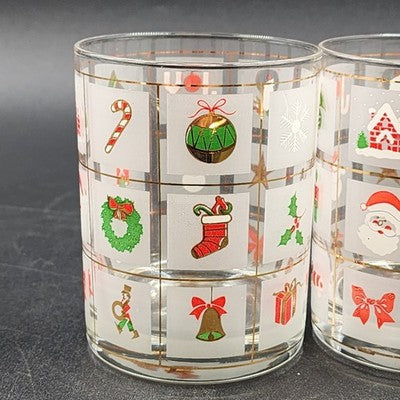 2 Culver Christmas Potpourri Double Old Fashioned Highball Shot Glasses